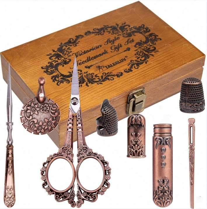 TALERLUV Vintage Embroidery Scissors Kit, Victorian Needlework Gift Set with Antique Shear, Thread Cutter, Thimbles, Needles, Awl, Bodkin, Winding Board for Sewing, Knitting, Cross Stitch, Quilting - Image 1
